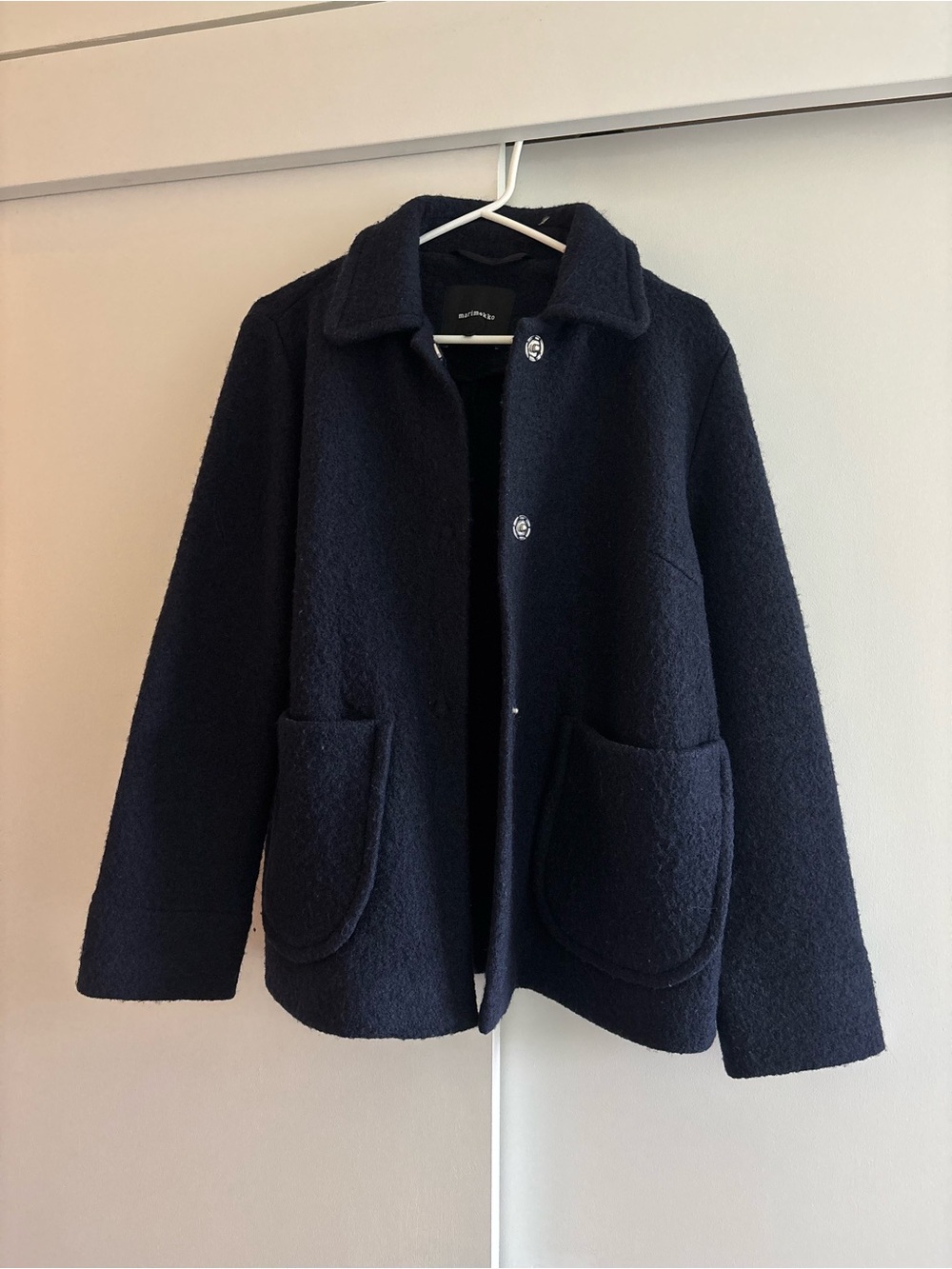 Marimekko Navy Wool Coat with Snap Closures
